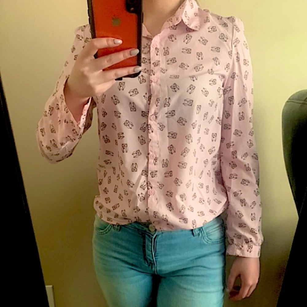 Pink owl button down shirt